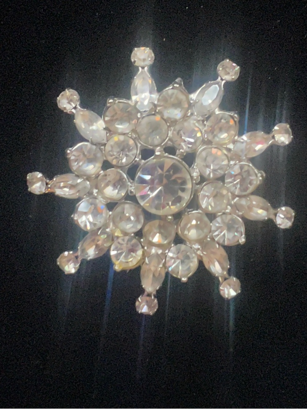 Vintage Crystal Starburst Brooch - Clear Sparkling Rhinestones